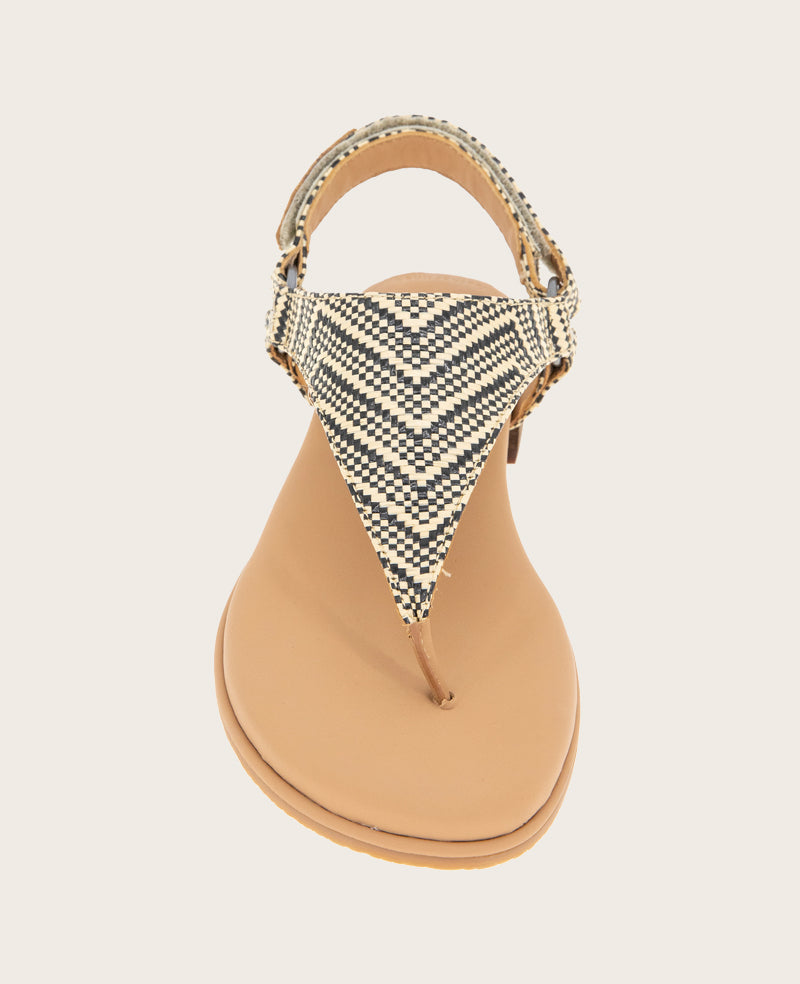 GENTLE SOULS - Holly Raffia Ankle Strap Thong Black/Tan Raffia