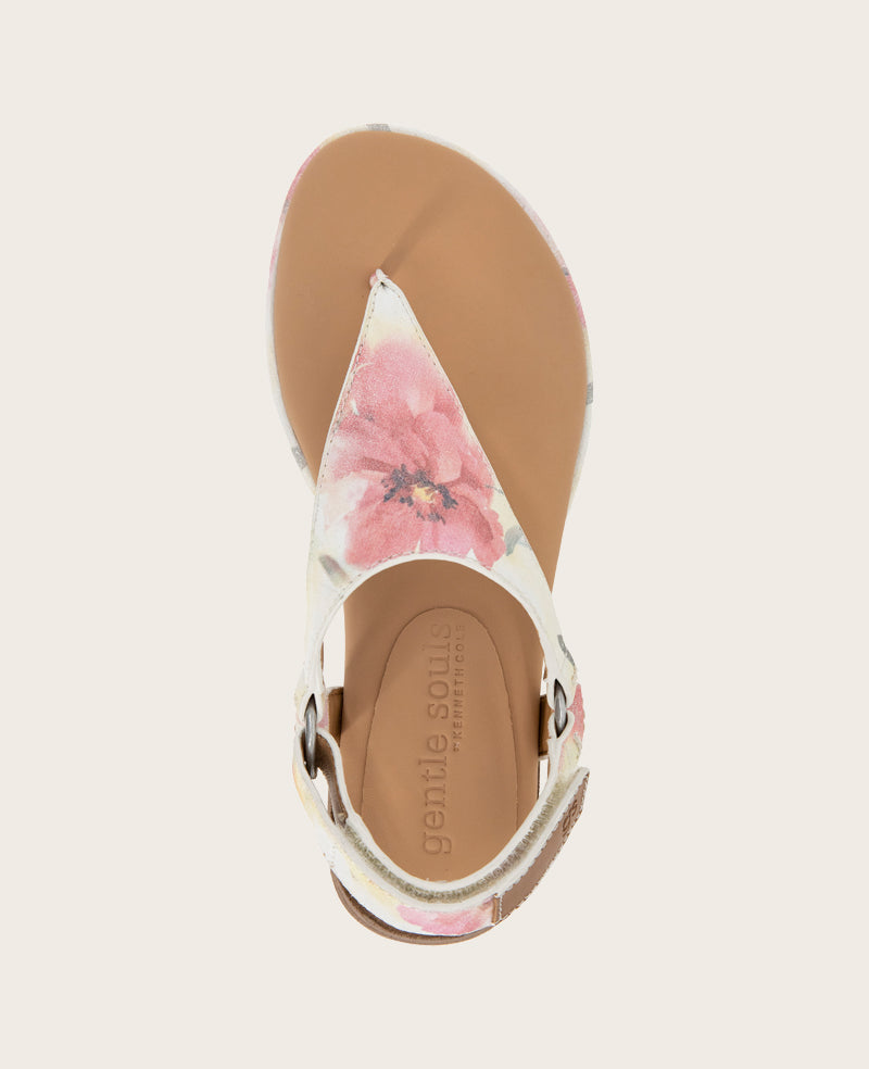 GENTLE SOULS - Holly Suede Floral Ankle Strap Thong Floral Multi Suede