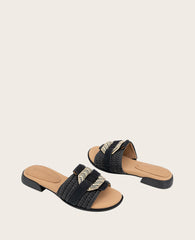 GENTLE SOULS - Hudson Raffia Slip On Sandal Black Raffia