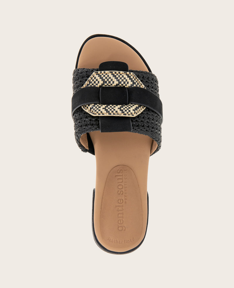 GENTLE SOULS - Hudson Raffia Slip On Sandal Black Raffia