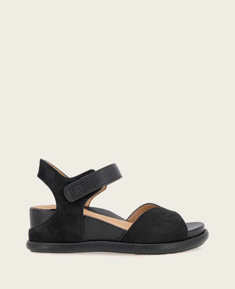 GENTLE SOULS - Jalleen Nubuck Ankle Strap Wedge Black Nubuck