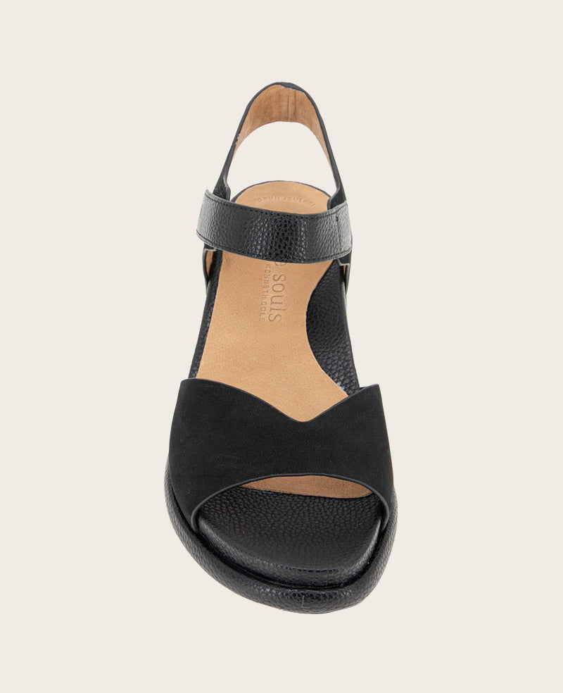 GENTLE SOULS - Jalleen Nubuck Ankle Strap Wedge Black Nubuck
