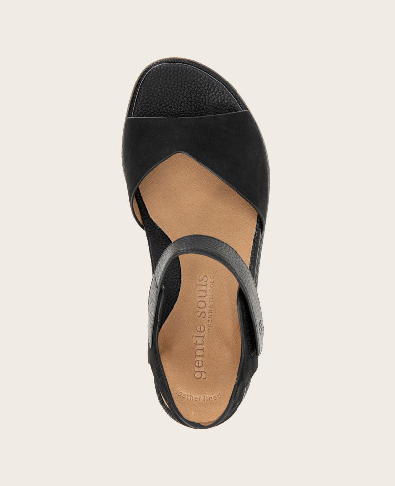 GENTLE SOULS - Jalleen Nubuck Ankle Strap Wedge Black Nubuck