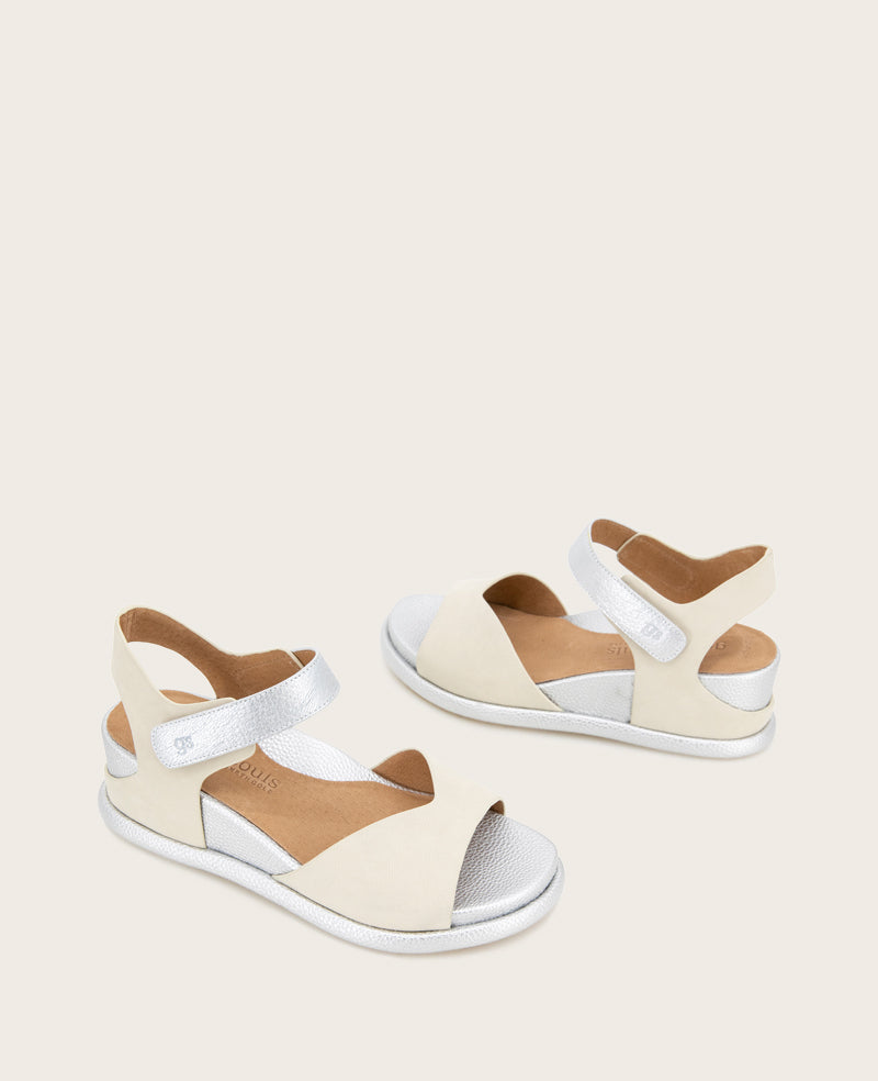 GENTLE SOULS - Jalleen Metallic Combo Ankle Strap Wedge Stone Nubuck