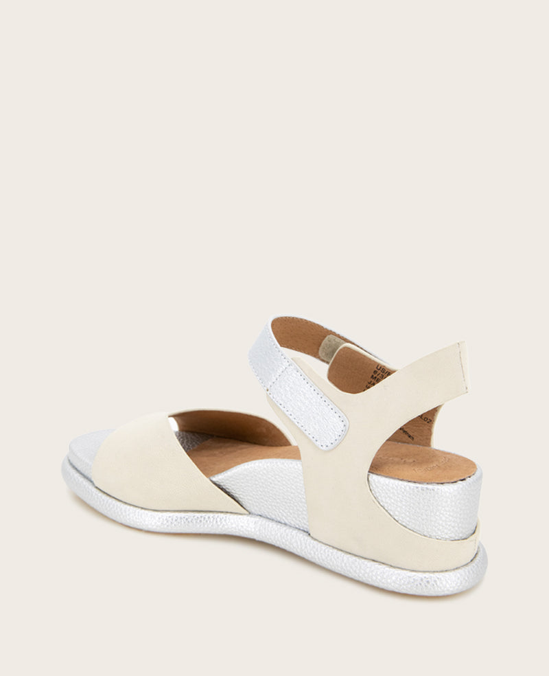 GENTLE SOULS - Jalleen Metallic Combo Ankle Strap Wedge Stone Nubuck