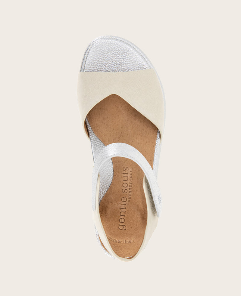 GENTLE SOULS - Jalleen Metallic Combo Ankle Strap Wedge Stone Nubuck