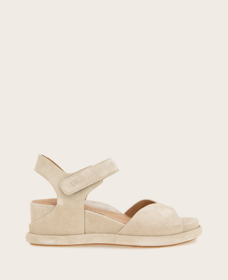 GENTLE SOULS - Jalleen Suede Ankle Strap Wedge Taupe Suede