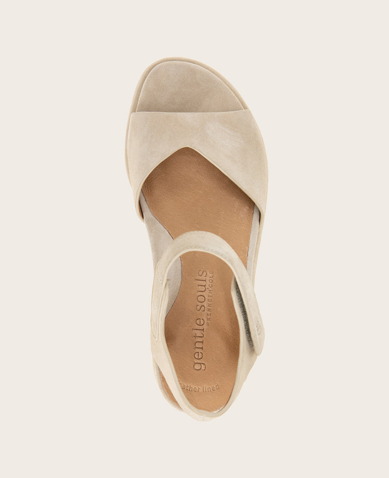 GENTLE SOULS - Jalleen Suede Ankle Strap Wedge Taupe Suede