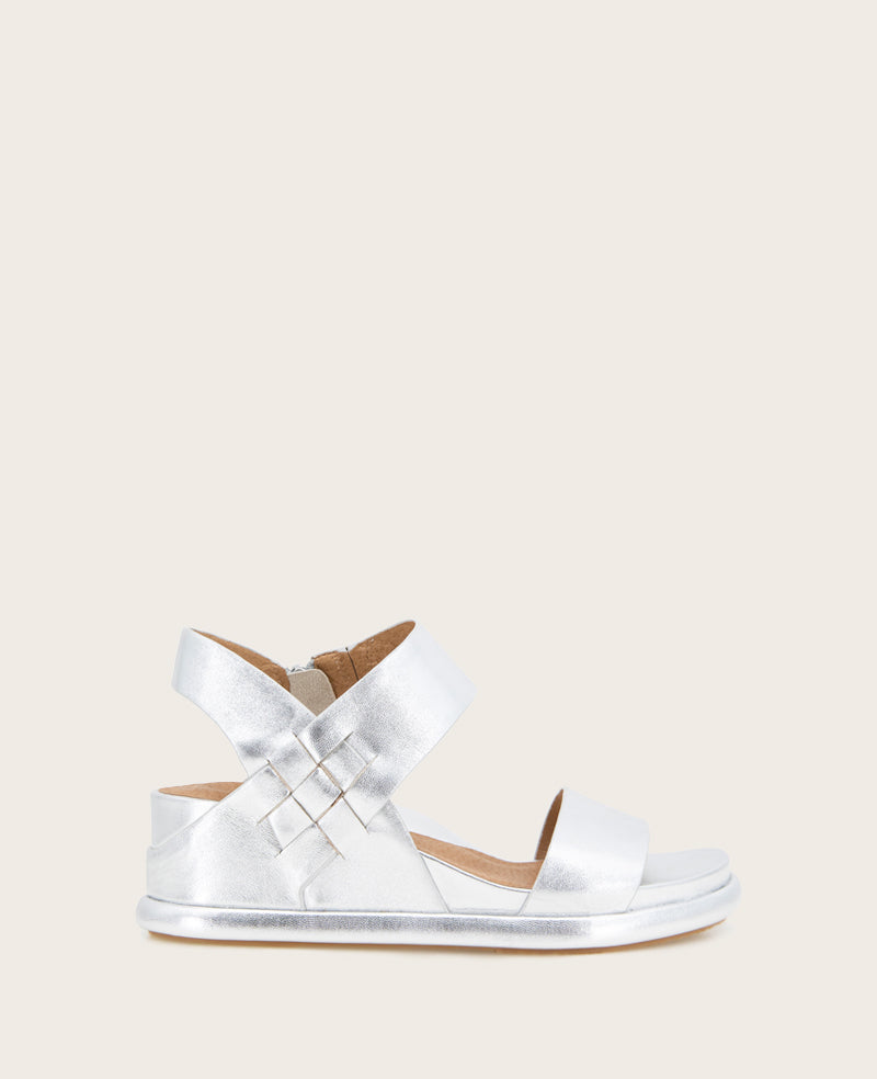 GENTLE SOULS - Jolisa Metallic Woven Detail Wedge Silver Leather