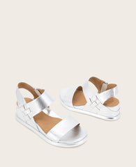 GENTLE SOULS - Jolisa Metallic Woven Detail Wedge Silver Leather