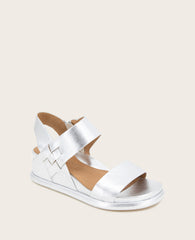 GENTLE SOULS - Jolisa Metallic Woven Detail Wedge Silver Leather