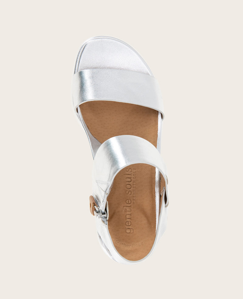 GENTLE SOULS - Jolisa Metallic Woven Detail Wedge Silver Leather