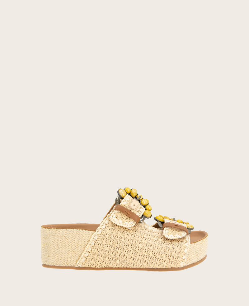GENTLE SOULS - Kendall Raffia Wrap Buckle Wedge Natural Raffia