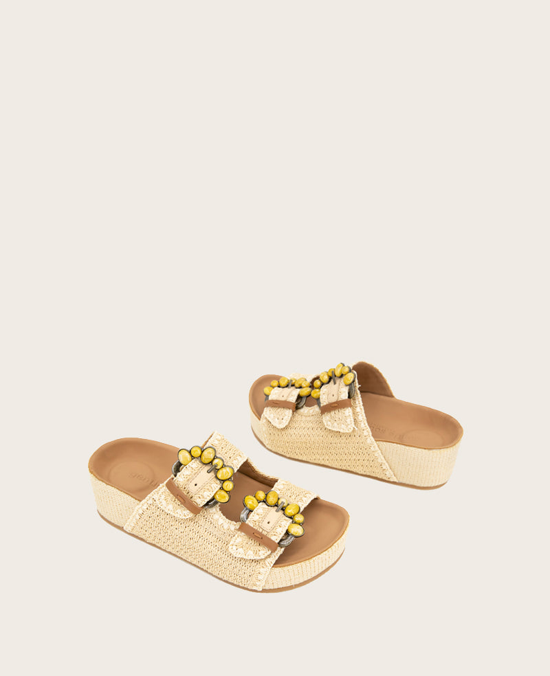 GENTLE SOULS - Kendall Raffia Wrap Buckle Wedge Natural Raffia