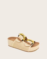GENTLE SOULS - Kendall Raffia Wrap Buckle Wedge Natural Raffia
