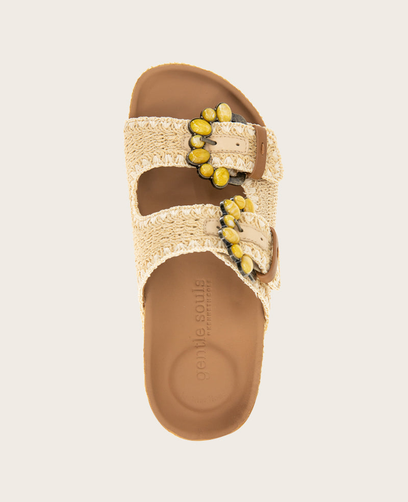 GENTLE SOULS - Kendall Raffia Wrap Buckle Wedge Natural Raffia