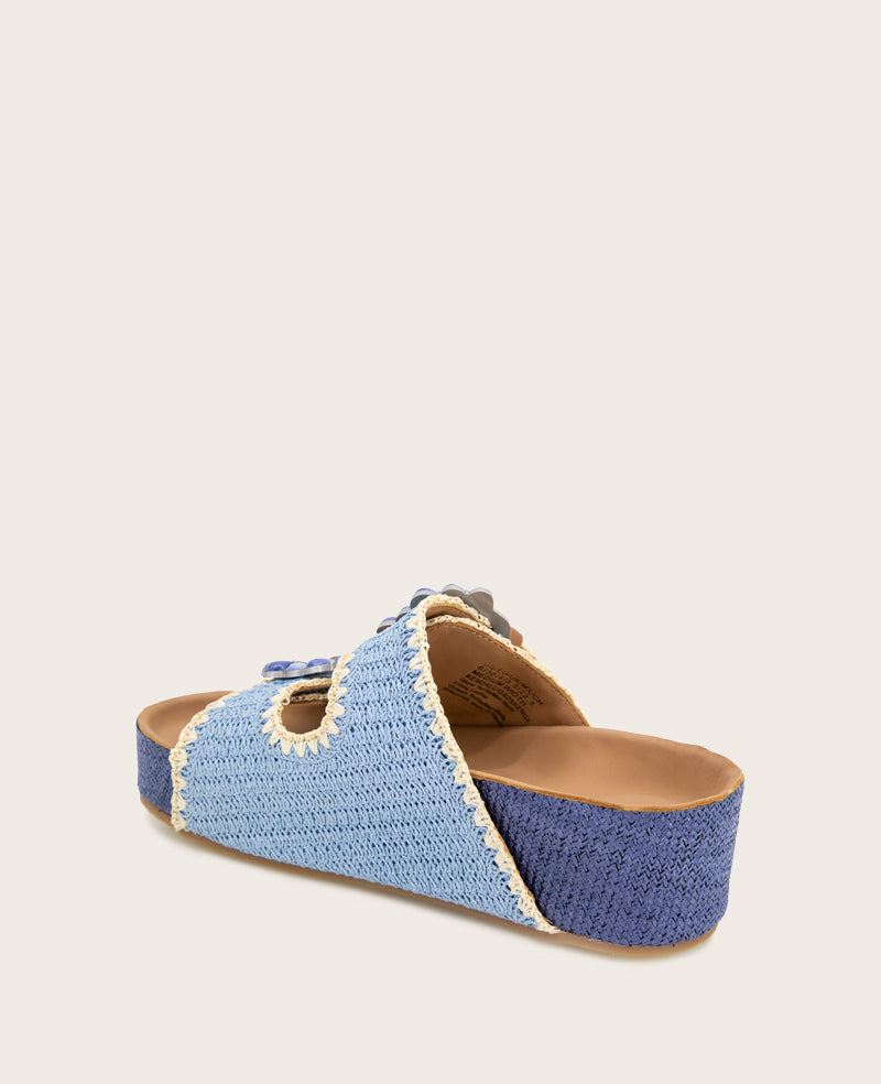 GENTLE SOULS - Kendall Raffia Wrap Buckle Wedge Light Blue Raffia