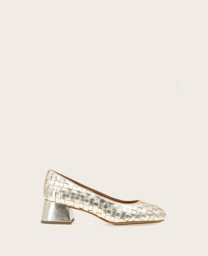 GENTLE SOULS - Lancine Metallic Woven Heel Soft Gold Leather