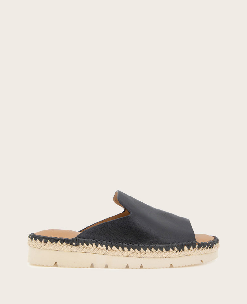 GENTLE SOULS - Leilani Leather Platform Slip On Sandal Black Leather