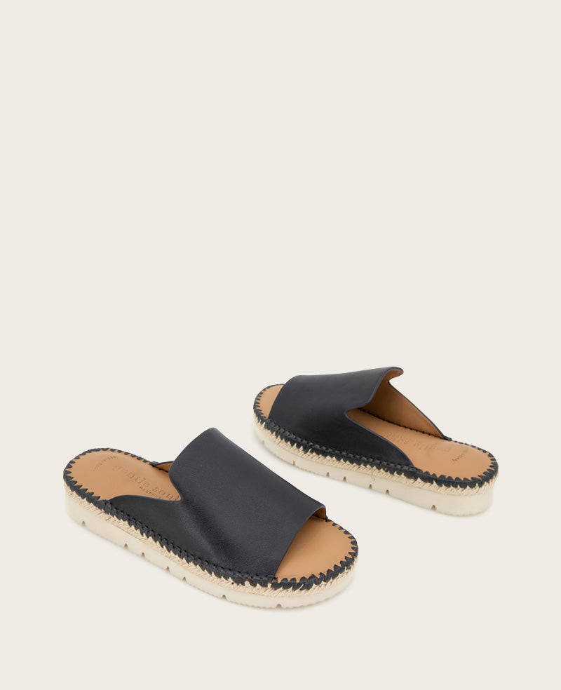 GENTLE SOULS - Leilani Leather Platform Slip On Sandal Black Leather