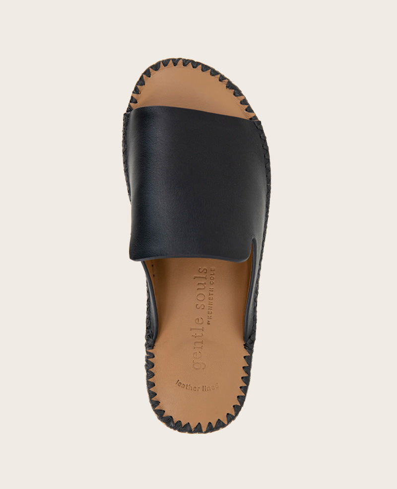 GENTLE SOULS - Leilani Leather Platform Slip On Sandal Black Leather