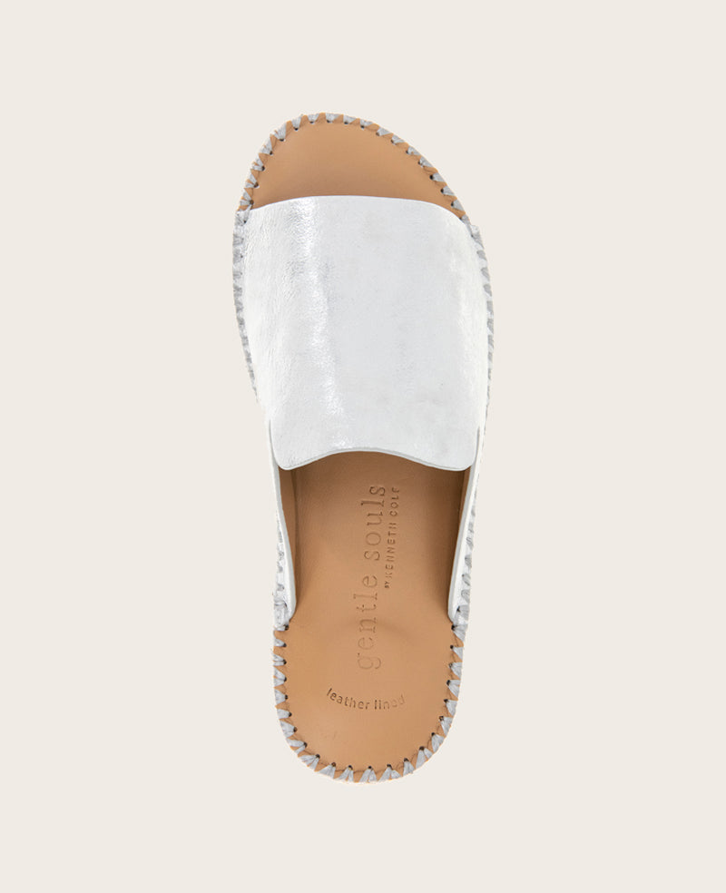 GENTLE SOULS - Leilani Metallic Platform Slip On Sandal Silver Leather