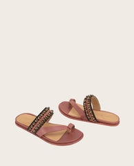 GENTLE SOULS - Lentini Leather Beaded Sandal Mahogany Leather