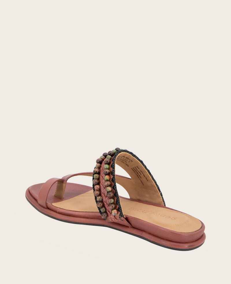 GENTLE SOULS - Lentini Leather Beaded Sandal Mahogany Leather