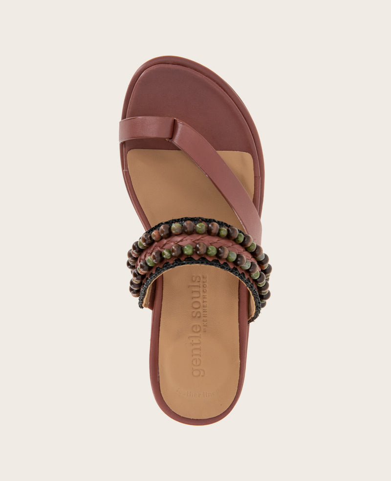 GENTLE SOULS - Lentini Leather Beaded Sandal Mahogany Leather