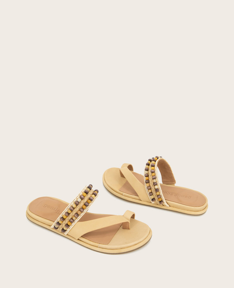 GENTLE SOULS - Lentini Leather Beaded Sandal Tan Leather