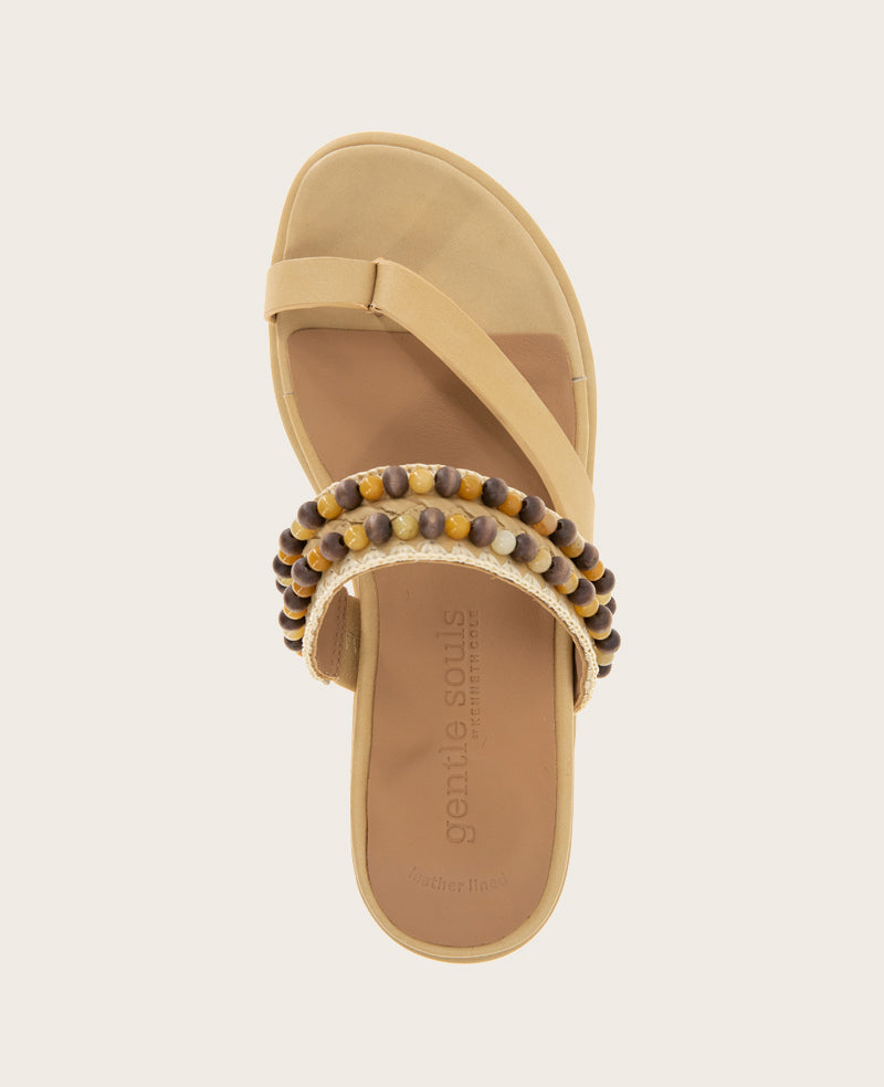GENTLE SOULS - Lentini Leather Beaded Sandal Tan Leather