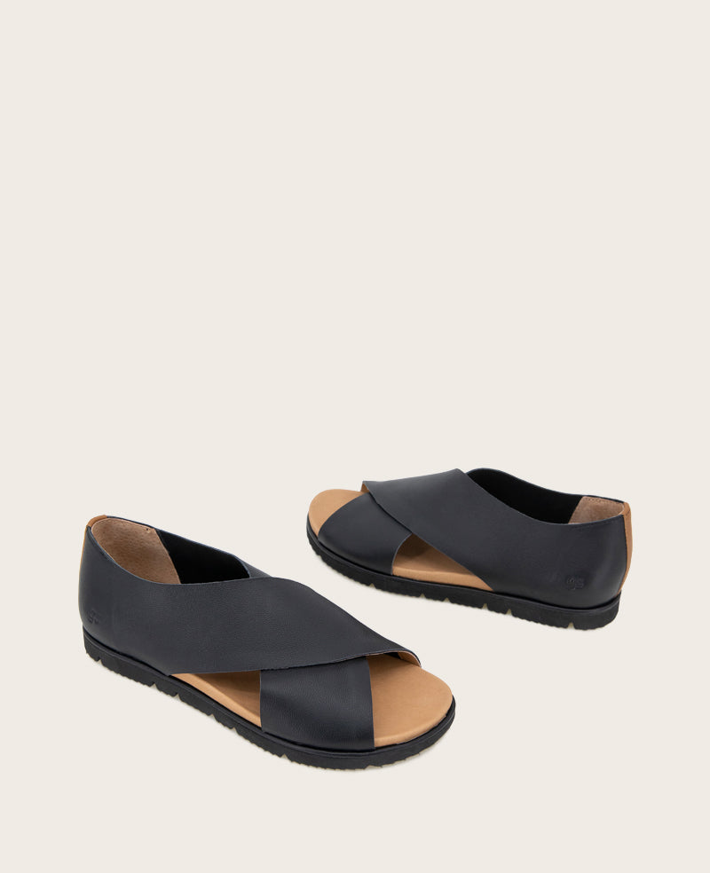 GENTLE SOULS - Leslie X Band Leather Tread Sole Sandal Black Leather