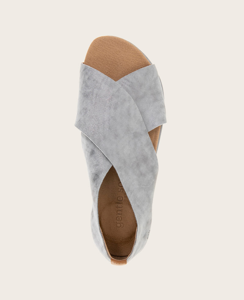 GENTLE SOULS - Leslie X Band Metallic Tread Sole Sandal Silver Leather