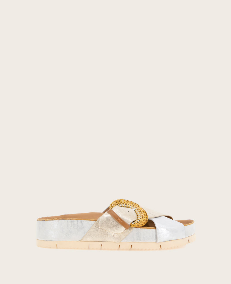 GENTLE SOULS - Louisa X Band Metallic Combo Platform Slip On Silver/Gold Leather