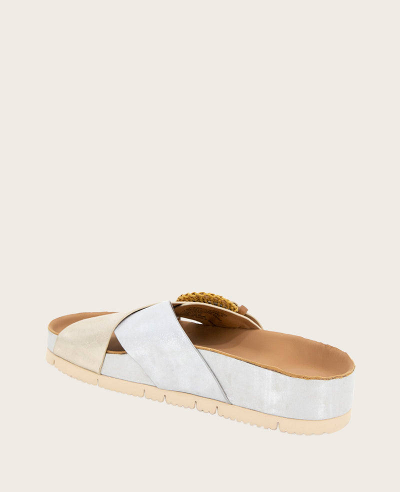 GENTLE SOULS - Louisa X Band Metallic Combo Platform Slip On Silver/Gold Leather