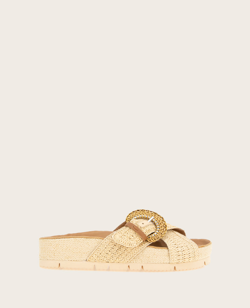 GENTLE SOULS - Louisa X Band Raffia Platform Slip On Natural Raffia
