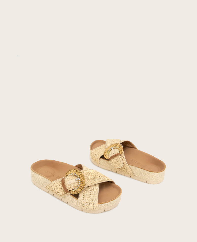 GENTLE SOULS - Louisa X Band Raffia Platform Slip On Natural Raffia