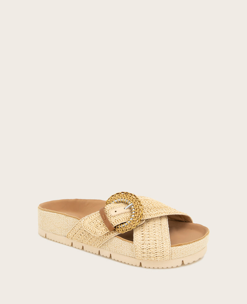 GENTLE SOULS - Louisa X Band Raffia Platform Slip On Natural Raffia