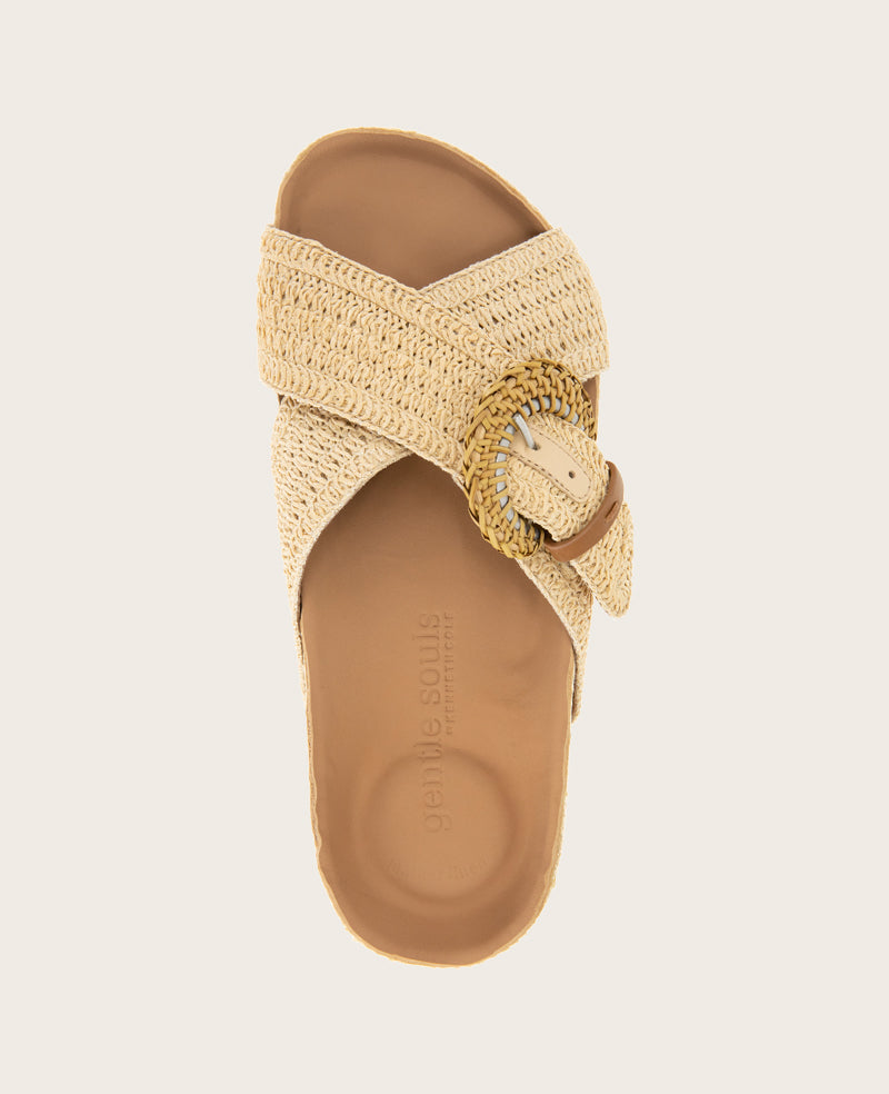 GENTLE SOULS - Louisa X Band Raffia Platform Slip On Natural Raffia