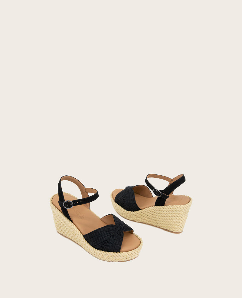 GENTLE SOULS - Nola Fabric Espadrille Wedge Black Fabric
