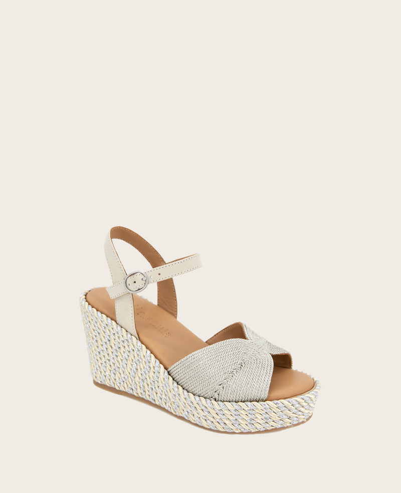 GENTLE SOULS - Nola Fabric Espadrille Wedge Stone Fabric