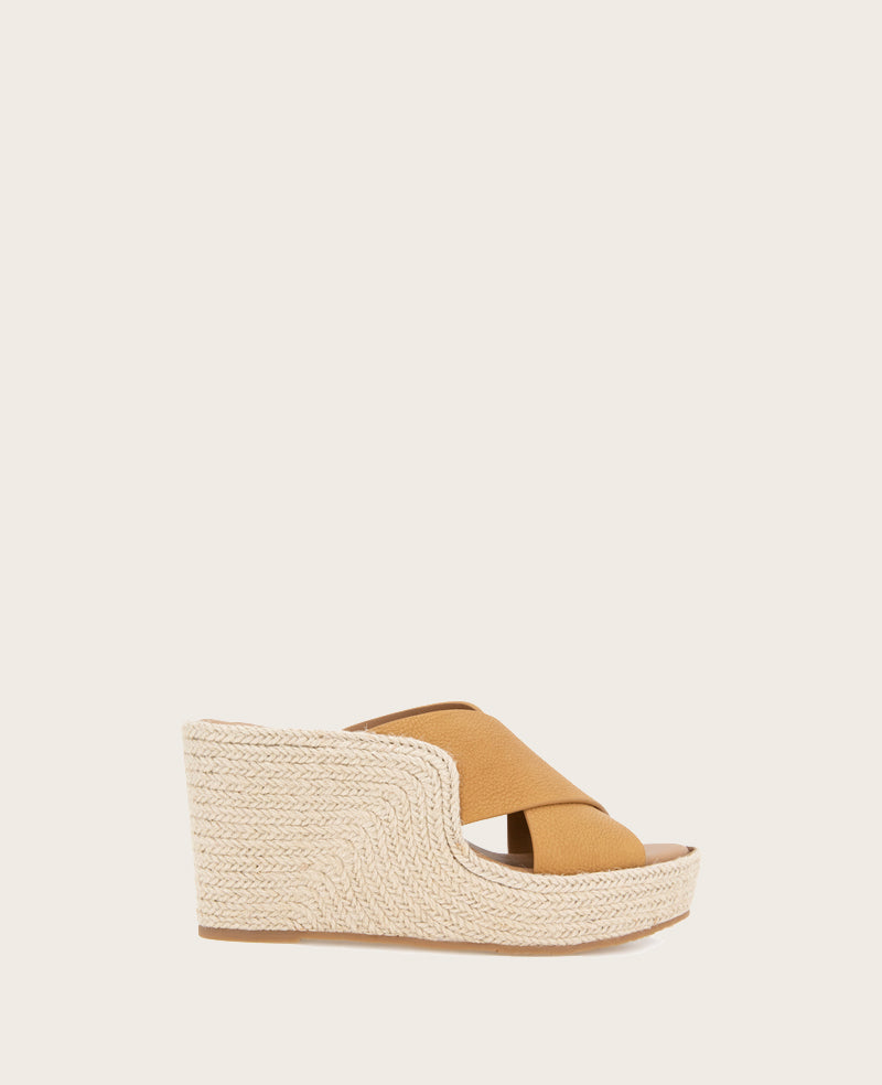 GENTLE SOULS - Porto Leather X Band Espadrille Wedge Tan Leather