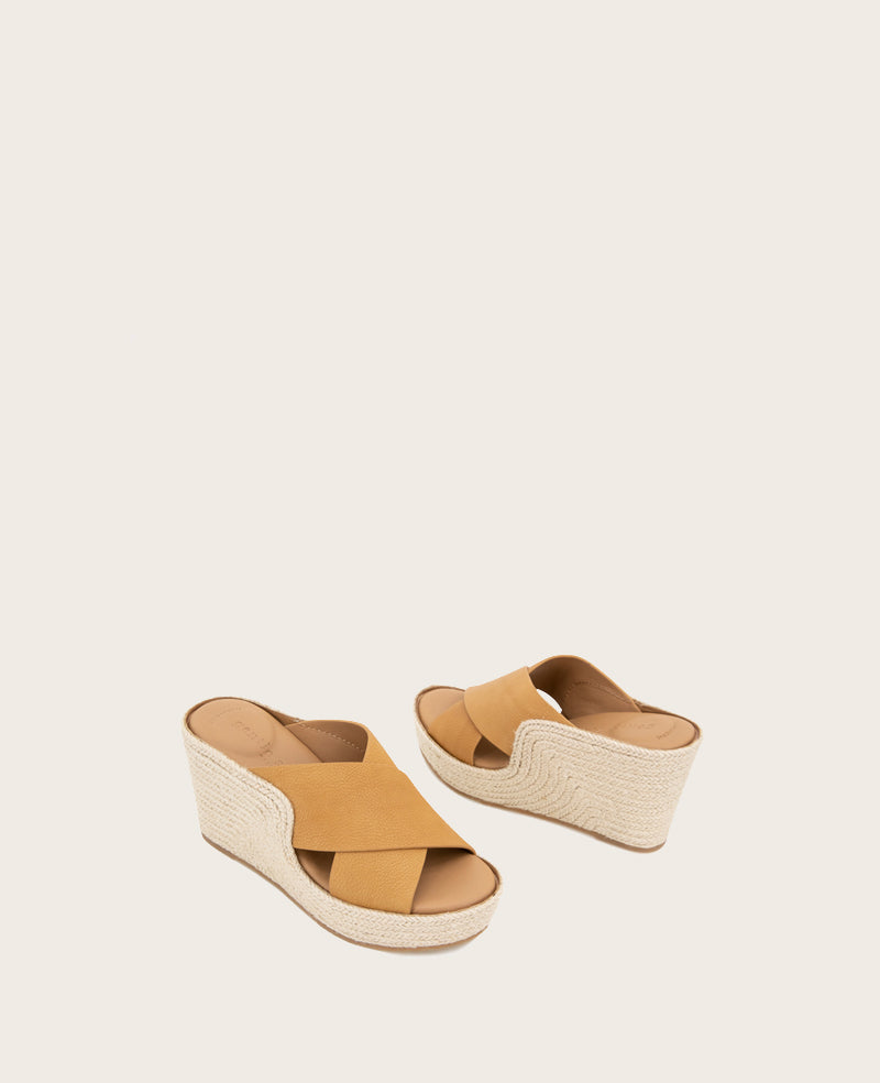 GENTLE SOULS - Porto Leather X Band Espadrille Wedge Tan Leather
