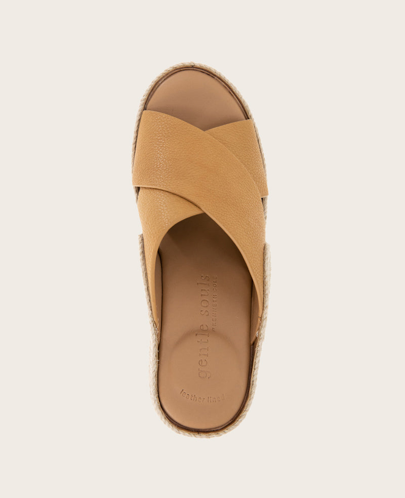 GENTLE SOULS - Porto Leather X Band Espadrille Wedge Tan Leather