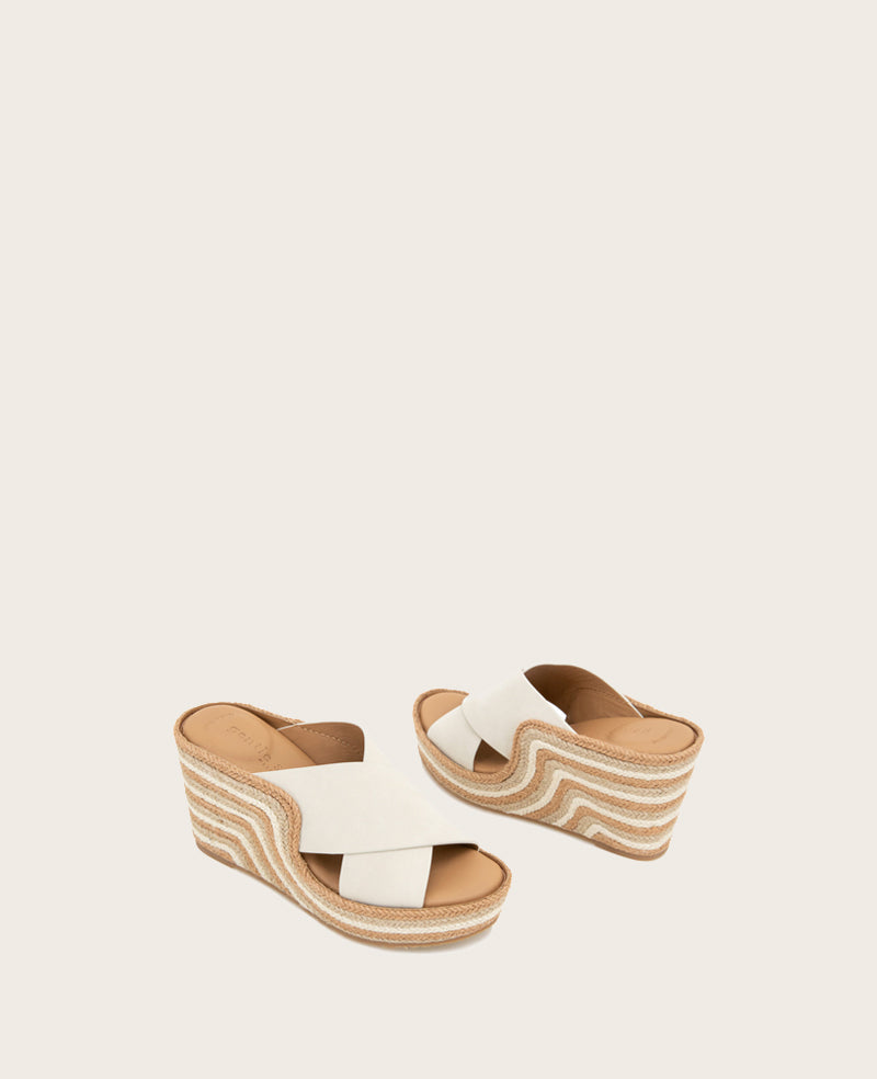 GENTLE SOULS - Porto Nubuck X Band Espadrille Wedge Stone Nubuck