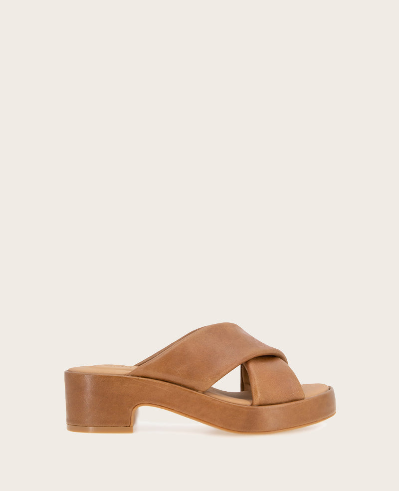 GENTLE SOULS - River Leather X Band Platform Sandal Luggage Leather