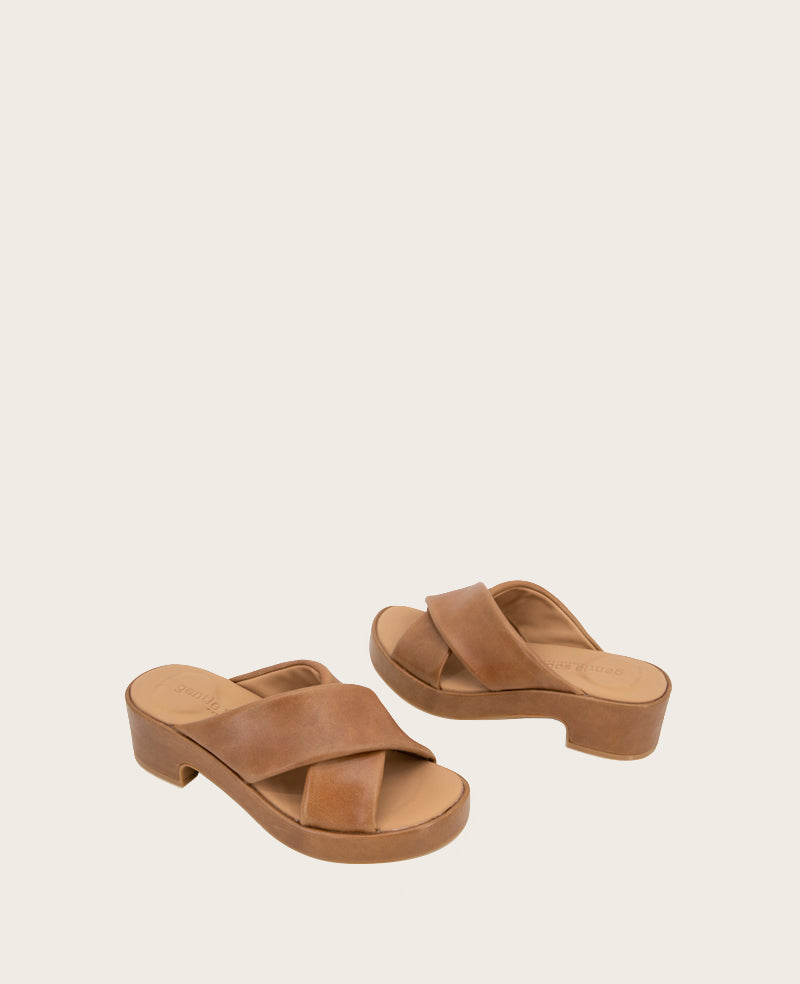 GENTLE SOULS - River Leather X Band Platform Sandal Luggage Leather