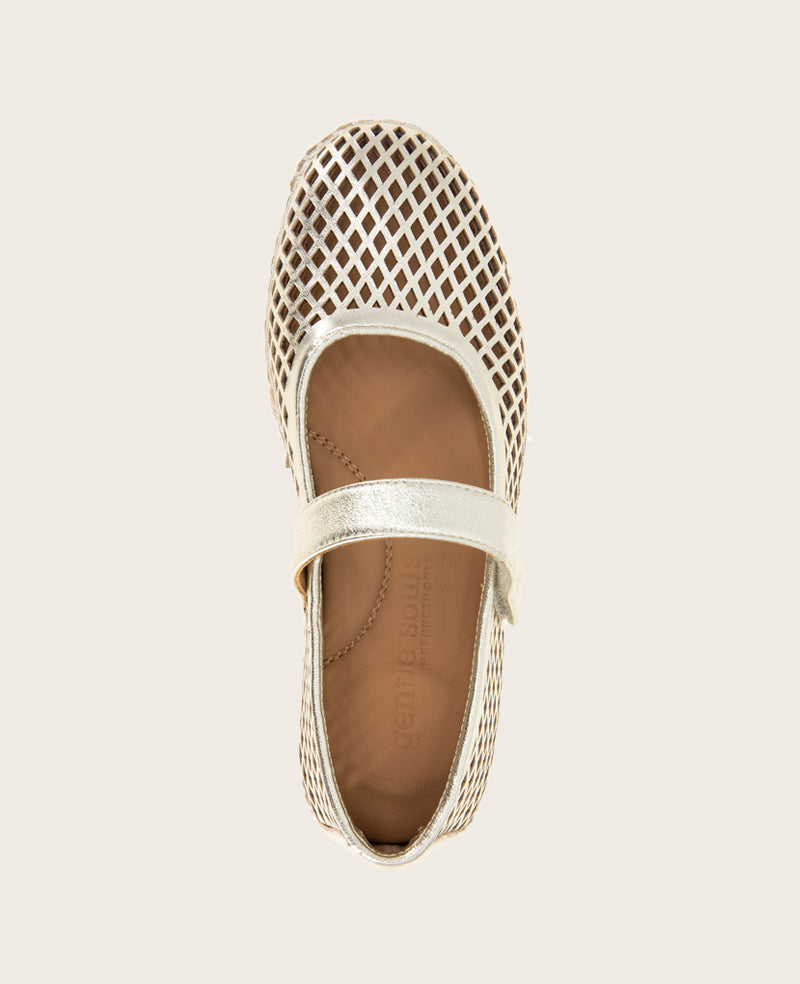 GENTLE SOULS - Sienna Metallic Fish Net Mary Jane Espadrille Soft Gold Leather