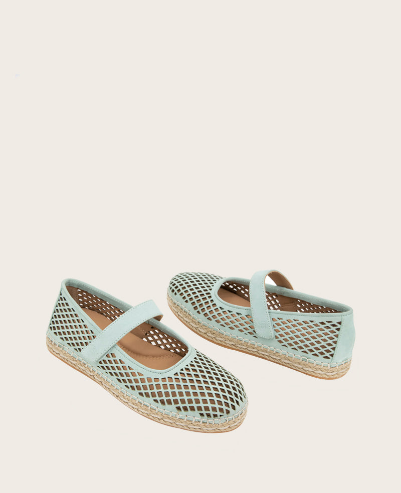 GENTLE SOULS - Sienna Fish Net Mary Jane Espadrille Sage Nubuck