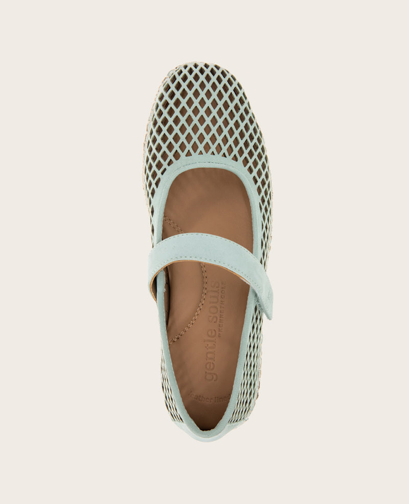 GENTLE SOULS - Sienna Fish Net Mary Jane Espadrille Sage Nubuck